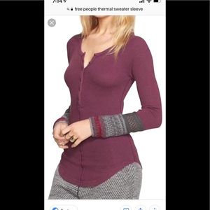 Free People ski lodge crochet cuff thermal shirt